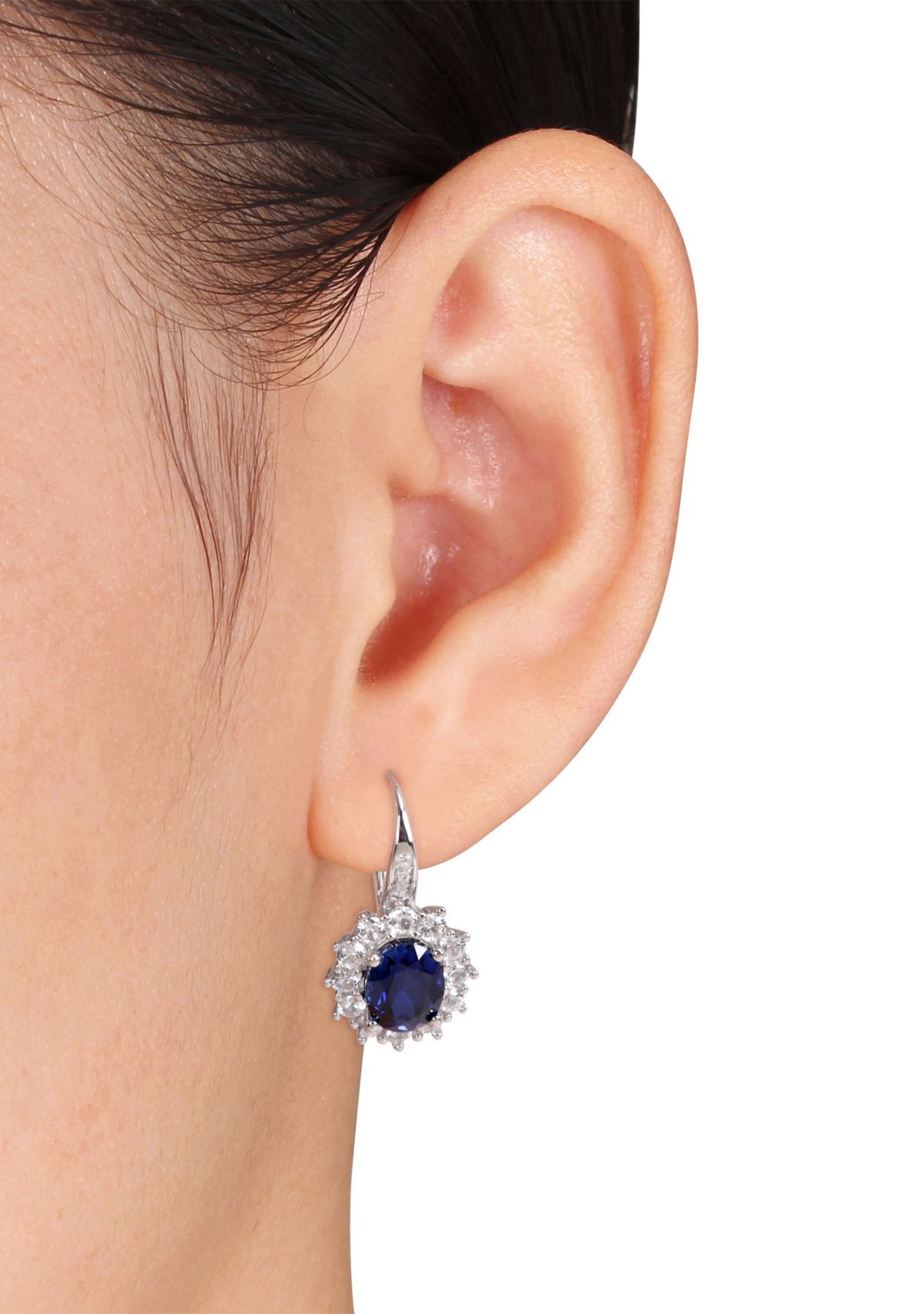 8 ct. t.w. Created Blue and White Sapphire Diamond Accent Earrings in Sterling Silver