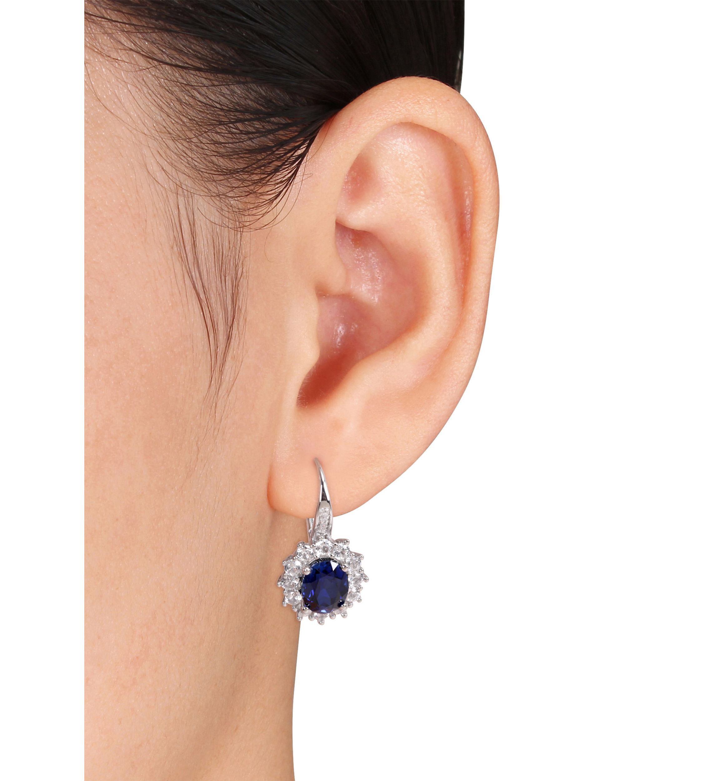 8 ct. t.w. Created Blue and White Sapphire Diamond Accent Earrings in Sterling Silver