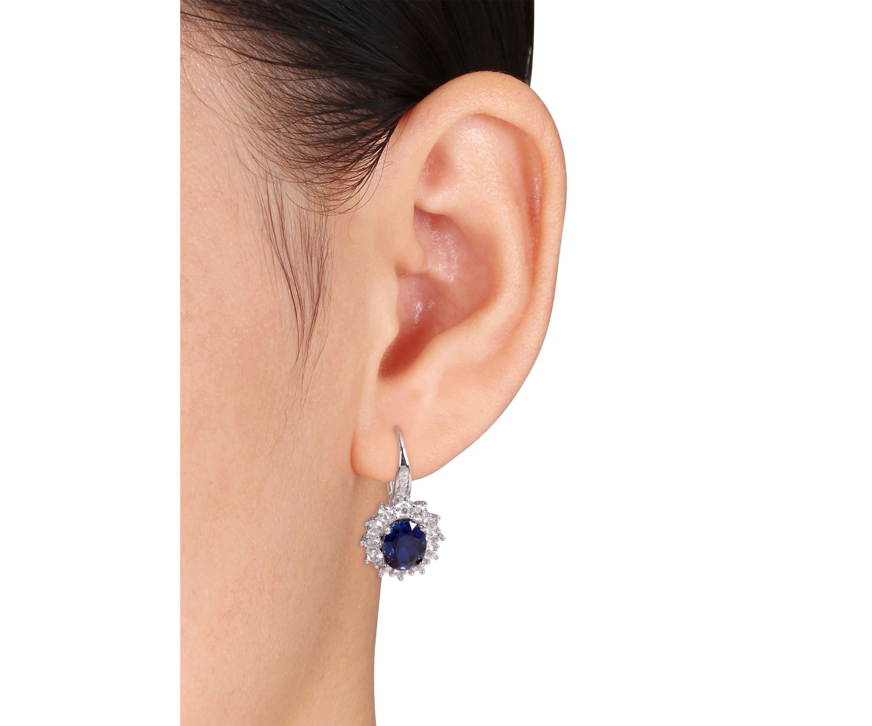 8 ct. t.w. Created Blue and White Sapphire Diamond Accent Earrings in Sterling Silver
