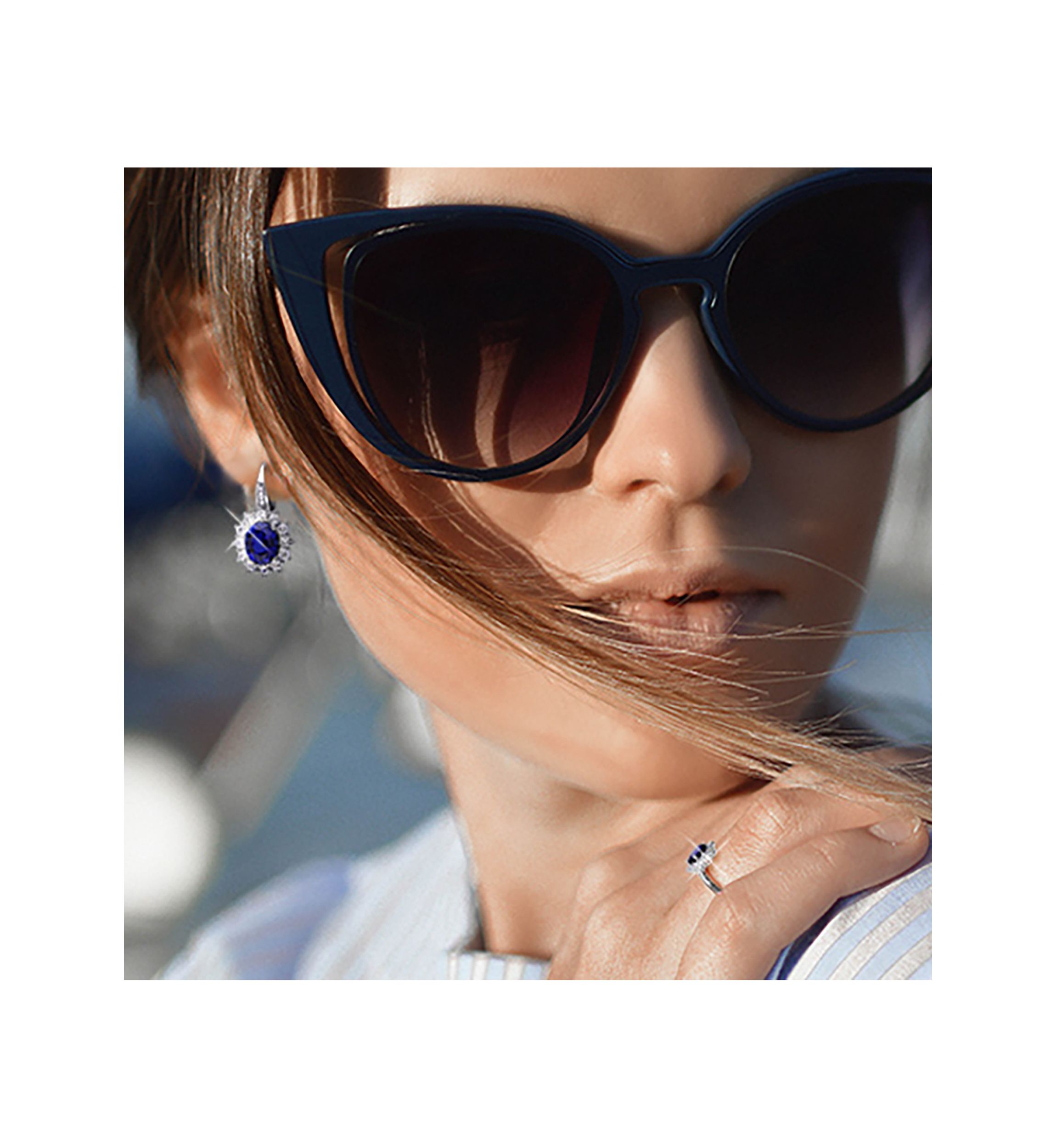 8 ct. t.w. Created Blue and White Sapphire Diamond Accent Earrings in Sterling Silver