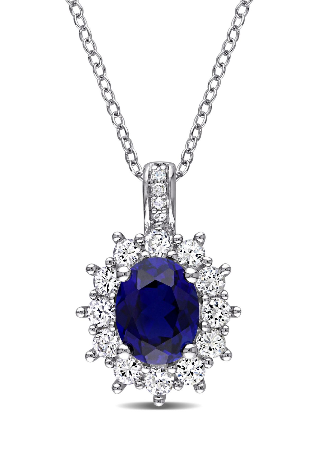 4 ct. t.w. Created Blue and White Sapphire Diamond Accent Oval Necklace in Sterling Silver