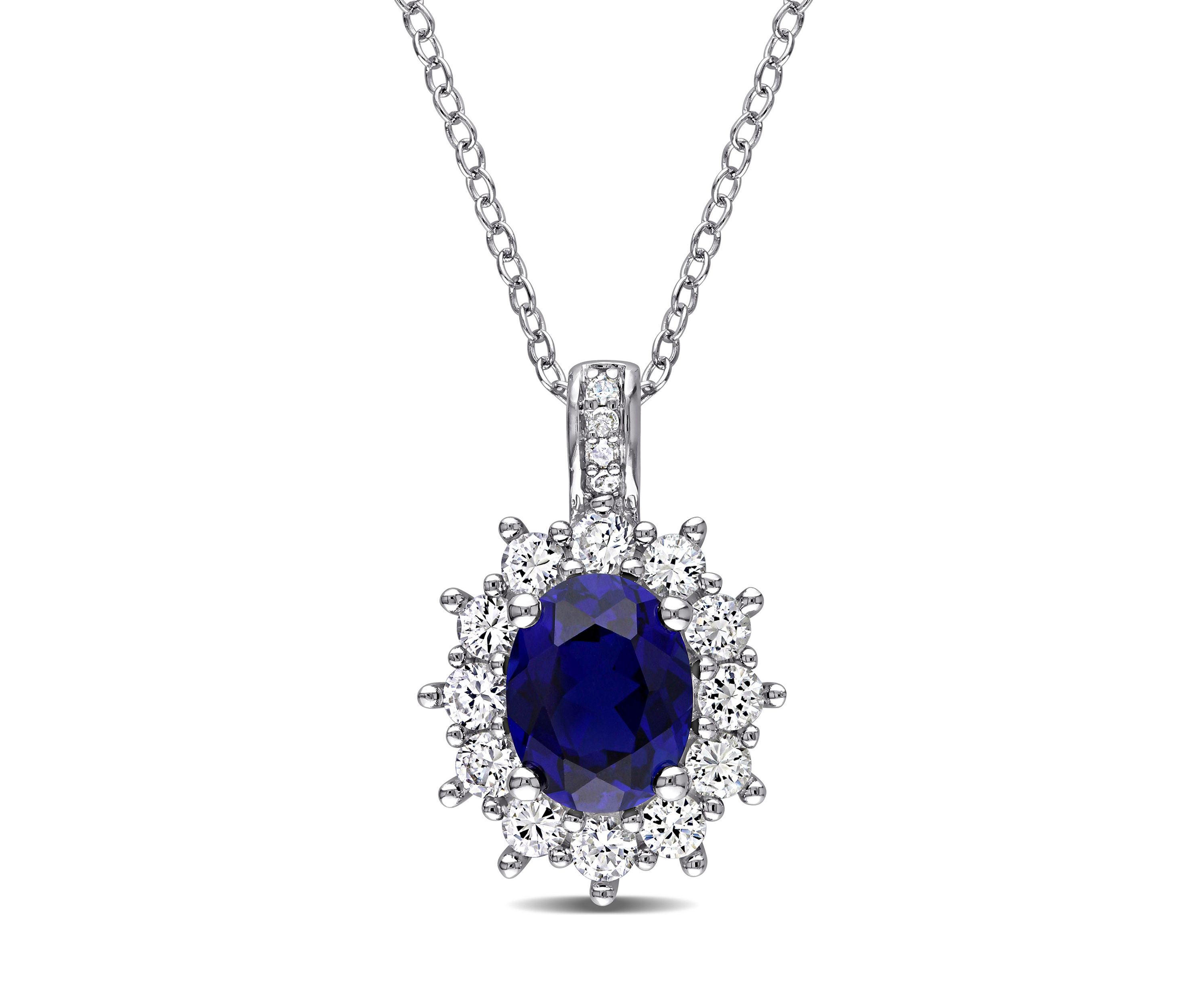 4 ct. t.w. Created Blue and White Sapphire Diamond Accent Oval Necklace in Sterling Silver