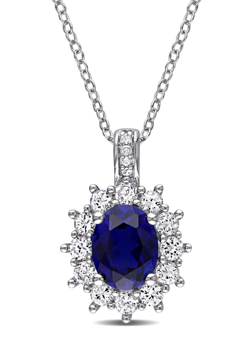 4 ct. t.w. Created Blue and White Sapphire Diamond Accent Oval Necklace in Sterling Silver