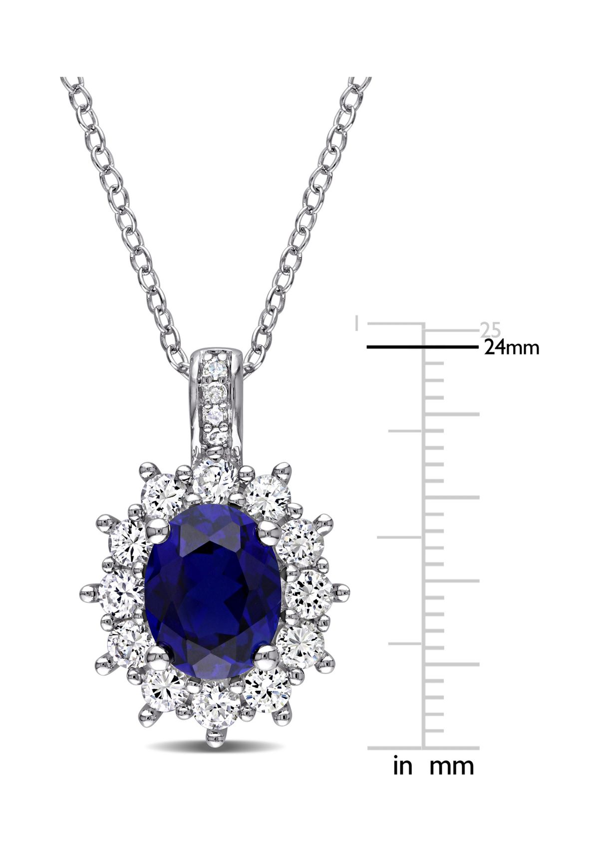 4 ct. t.w. Created Blue and White Sapphire Diamond Accent Oval Necklace in Sterling Silver