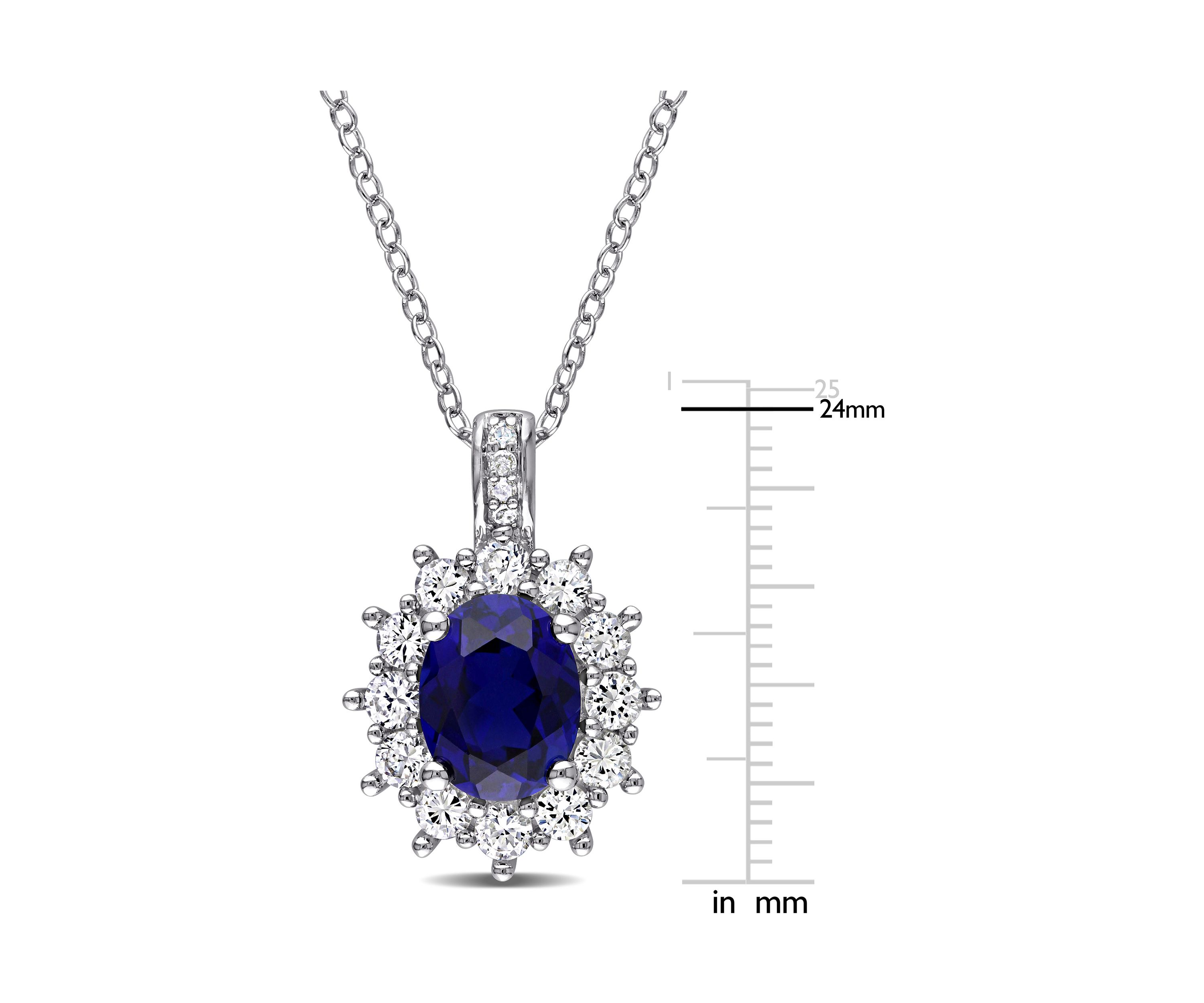 4 ct. t.w. Created Blue and White Sapphire Diamond Accent Oval Necklace in Sterling Silver