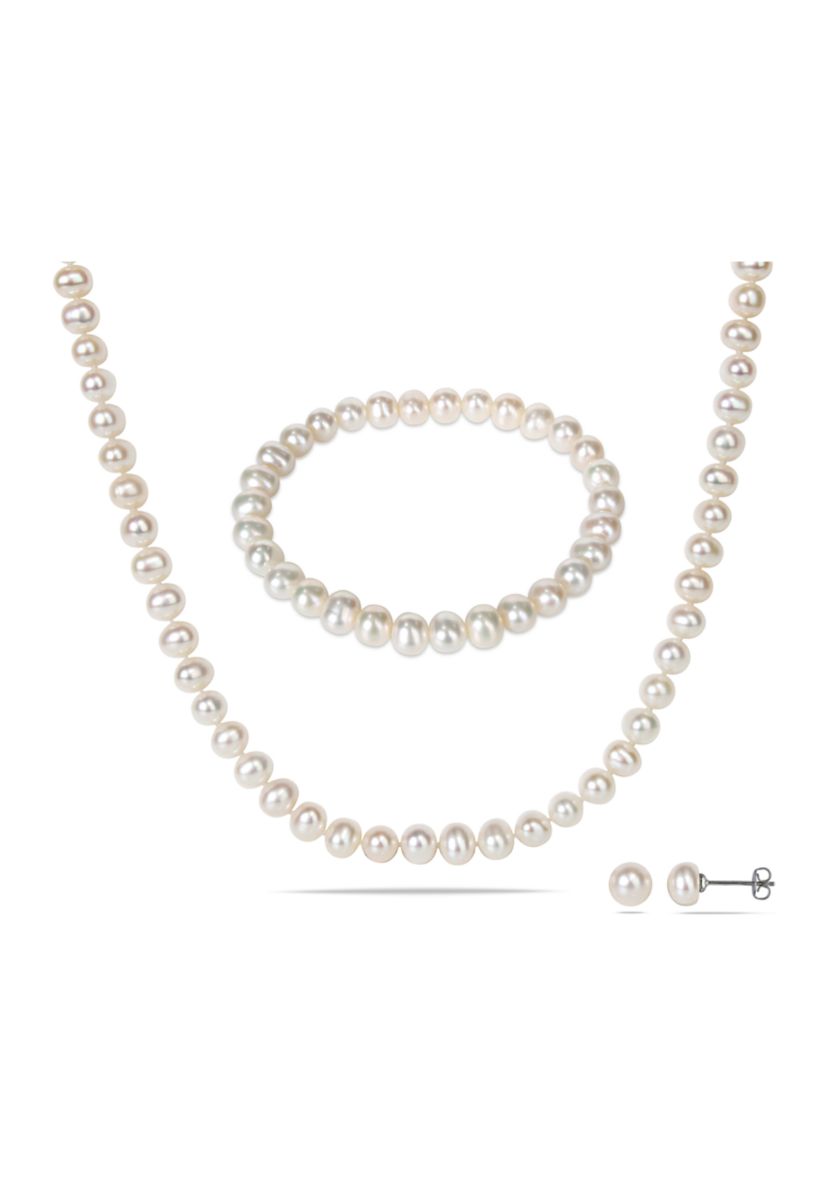 3-Piece Freshwater Cultured Pearl Bracelet, Necklace, and Earring Set