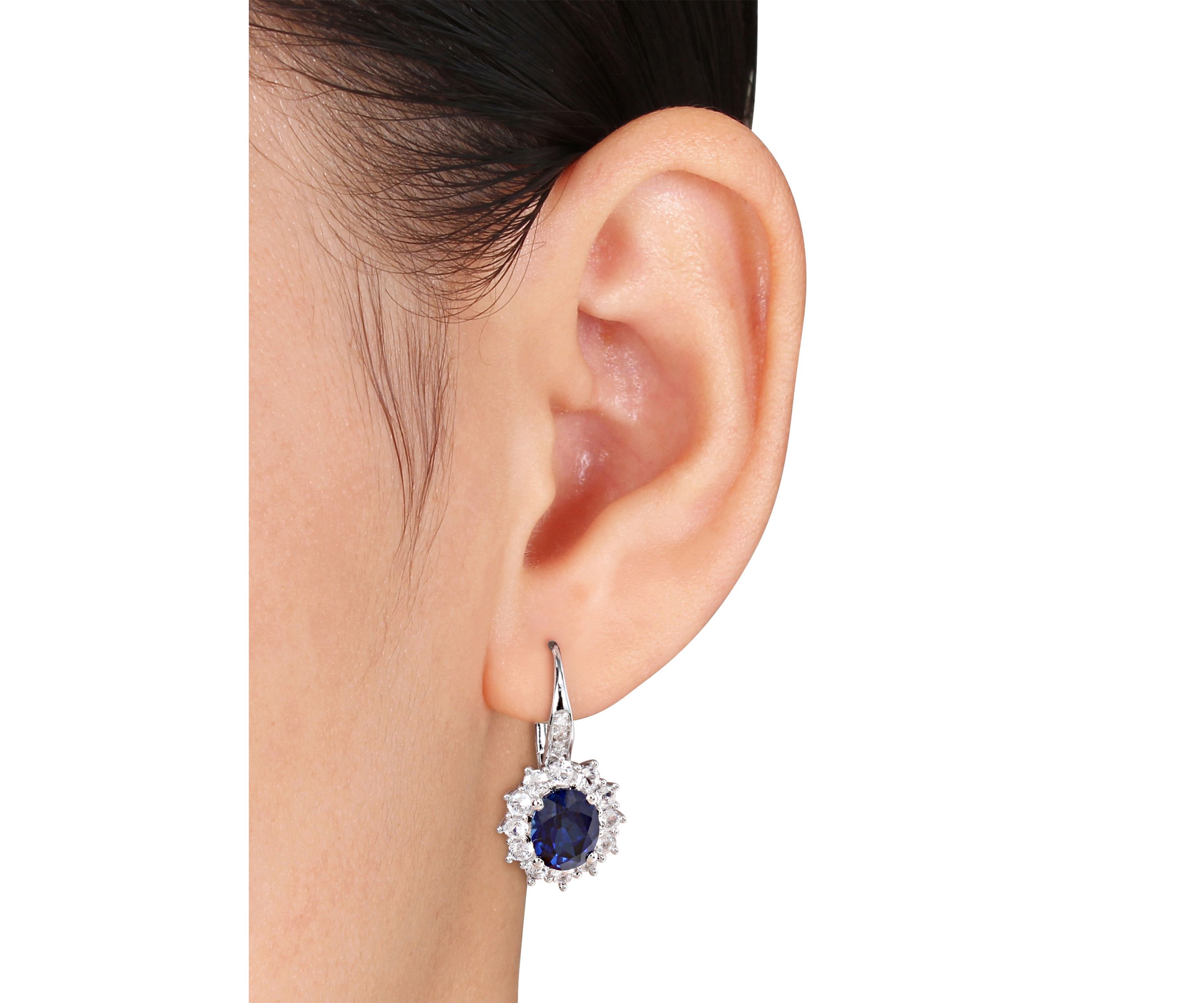 2-Piece Created Blue and White Sapphire and Diamond Halo Necklace and Earrings in Sterling Silver