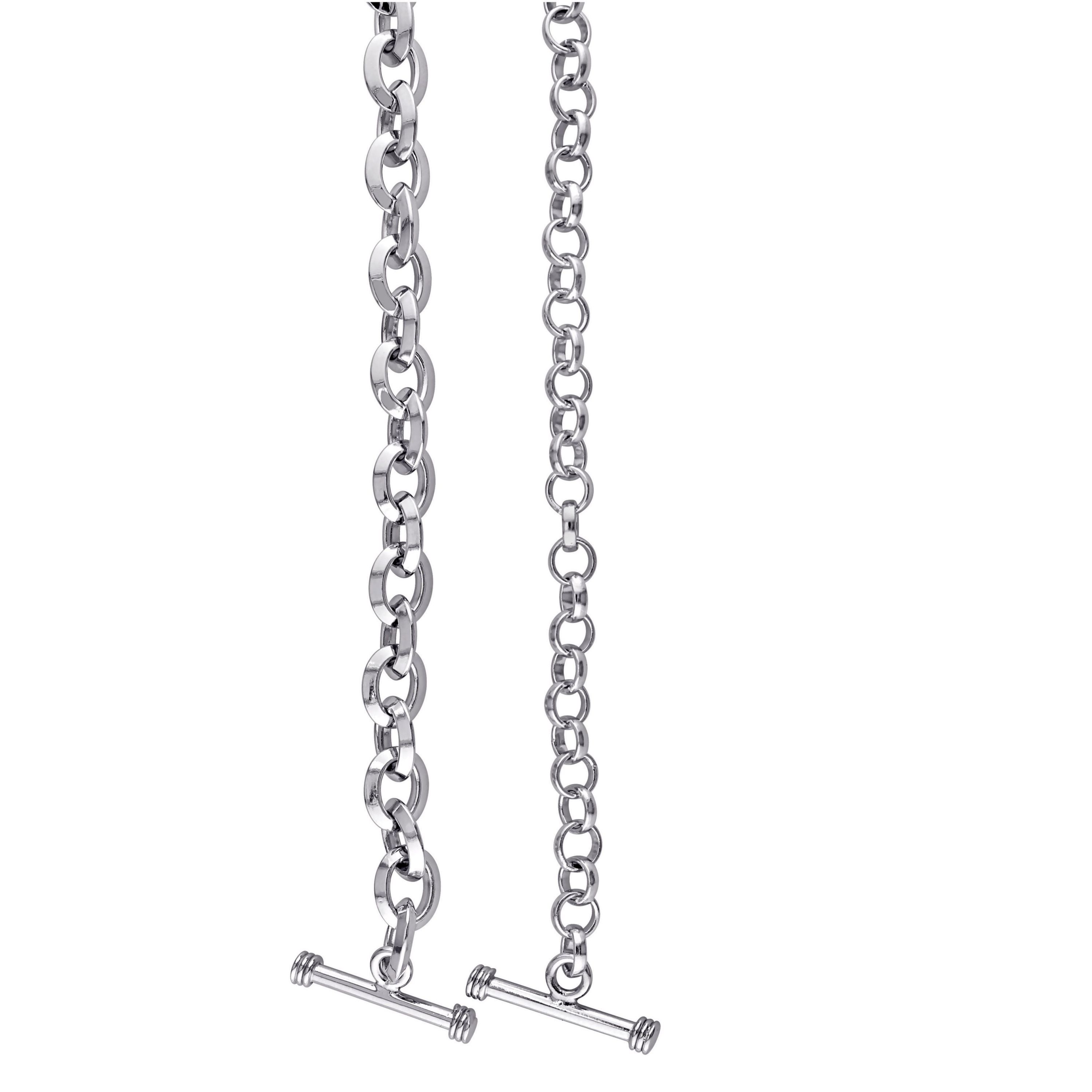 Circle Link Heart Charm Necklace and Bracelet 2-Piece Set in Sterling Silver