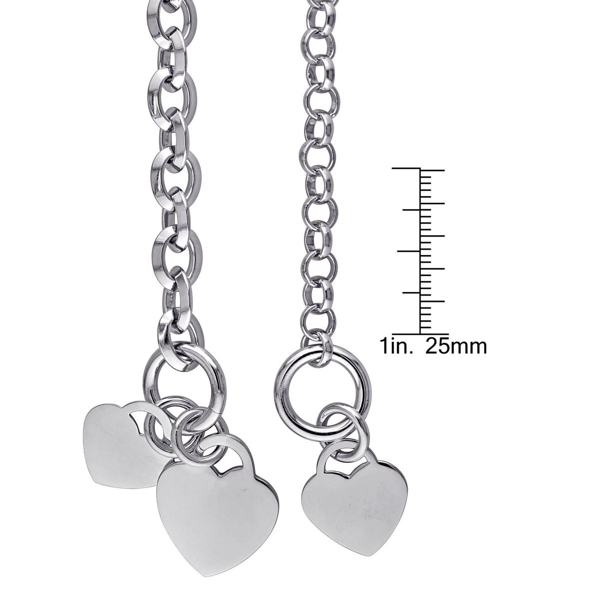 Circle Link Heart Charm Necklace and Bracelet 2-Piece Set in Sterling Silver
