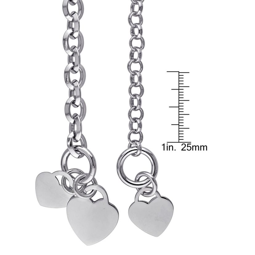 Circle Link Heart Charm Necklace and Bracelet 2-Piece Set in Sterling Silver
