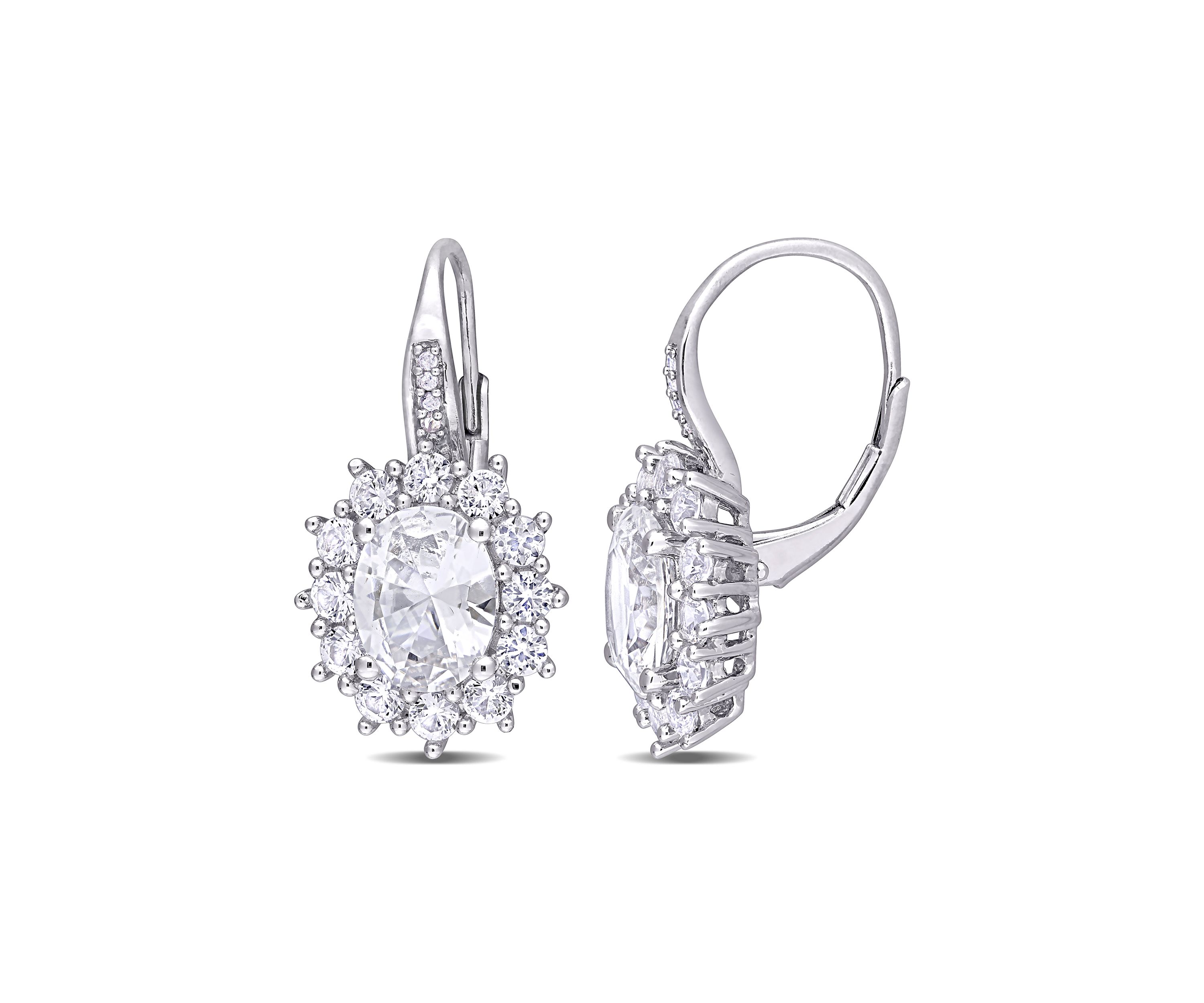 8 ct. t.w. Created White Sapphire and Diamond Accent Floral Halo Earrings in Sterling Silver