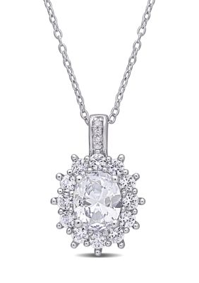 Belk & Co Lab Created Color Gemstone & Diamond Pendant with Chain in Sterling Silver, 8.25 in