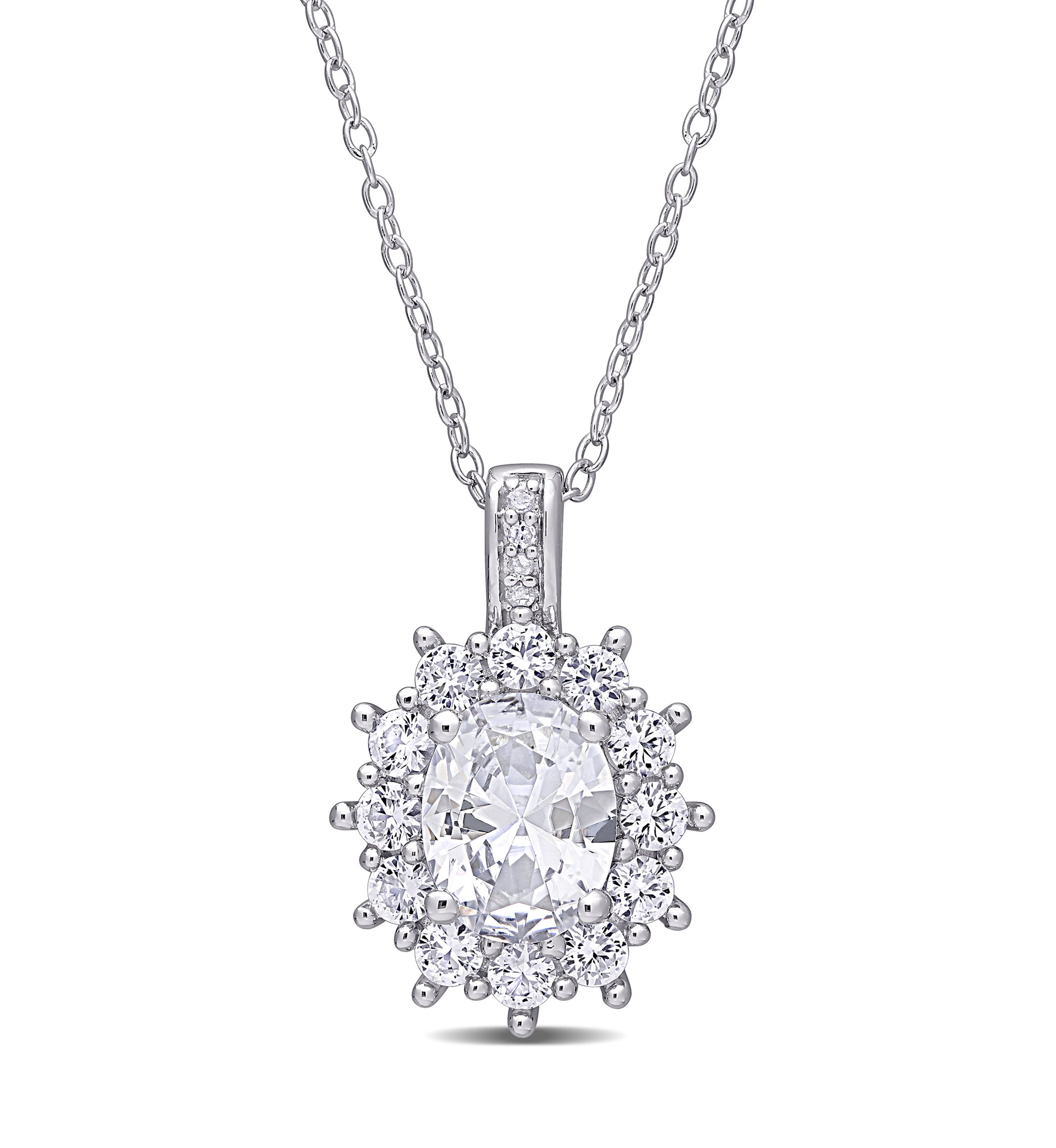 4 ct. t.w. Created White Sapphire and Diamond Accent Oval Necklace in Sterling Silver