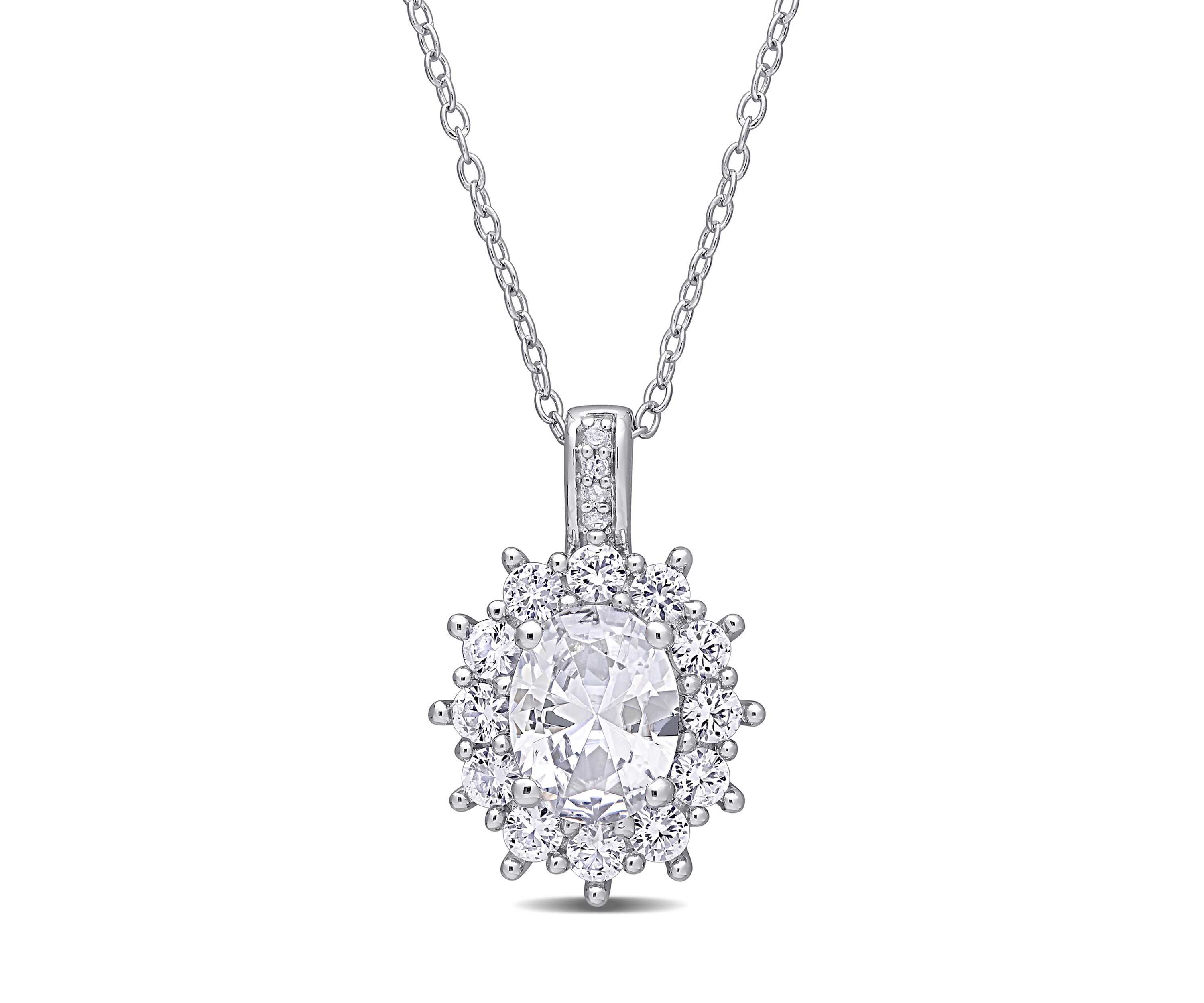 4 ct. t.w. Created White Sapphire and Diamond Accent Oval Necklace in Sterling Silver