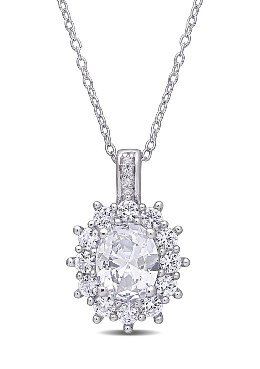 4 ct. t.w. Created White Sapphire and Diamond Accent Oval Necklace in Sterling Silver