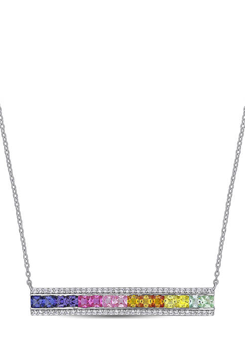 3.37 ct. t.w. Multi-Color Created Sapphire Bar Necklace in Sterling Silver