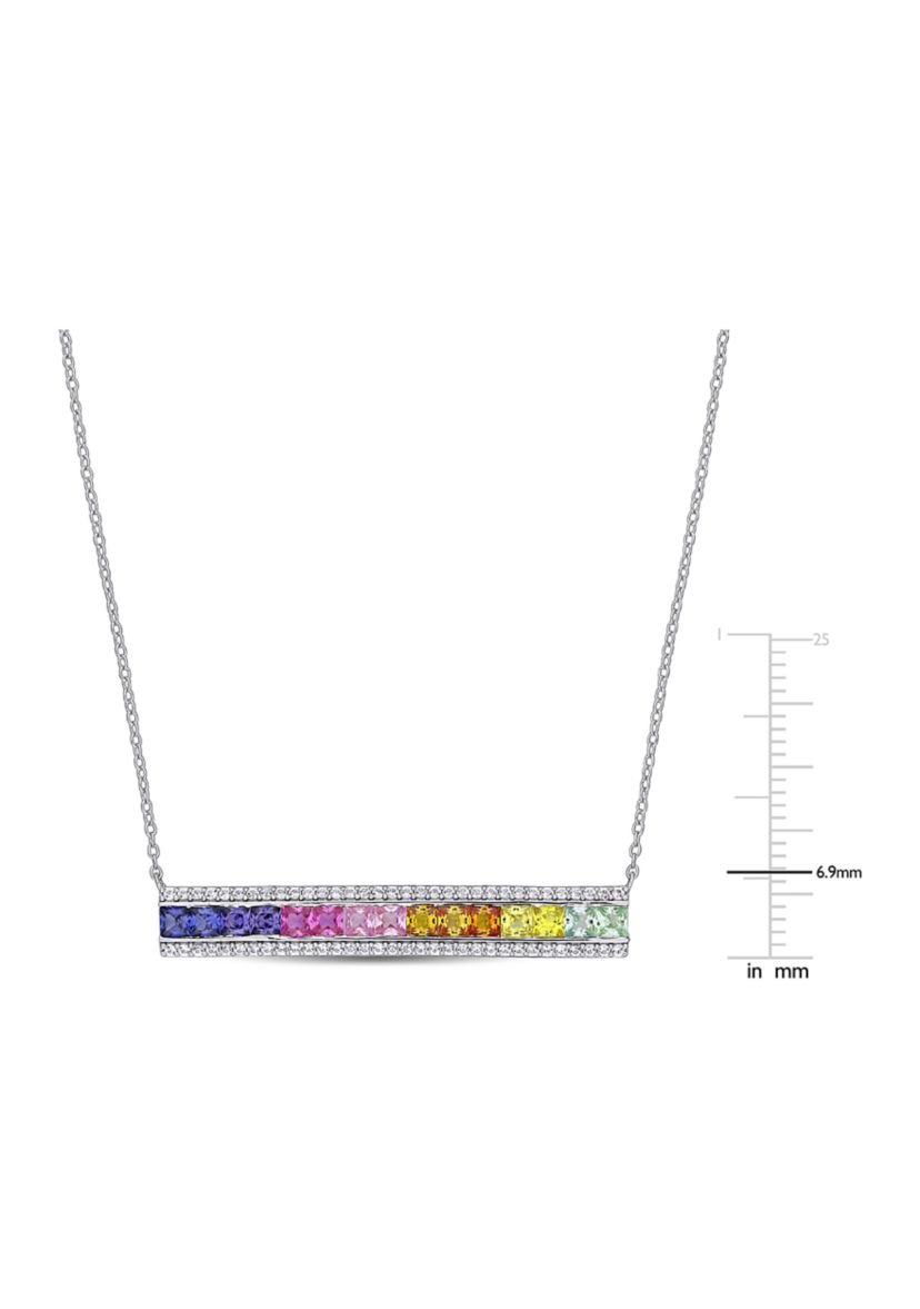 3.37 ct. t.w. Multi-Color Created Sapphire Bar Necklace in Sterling Silver