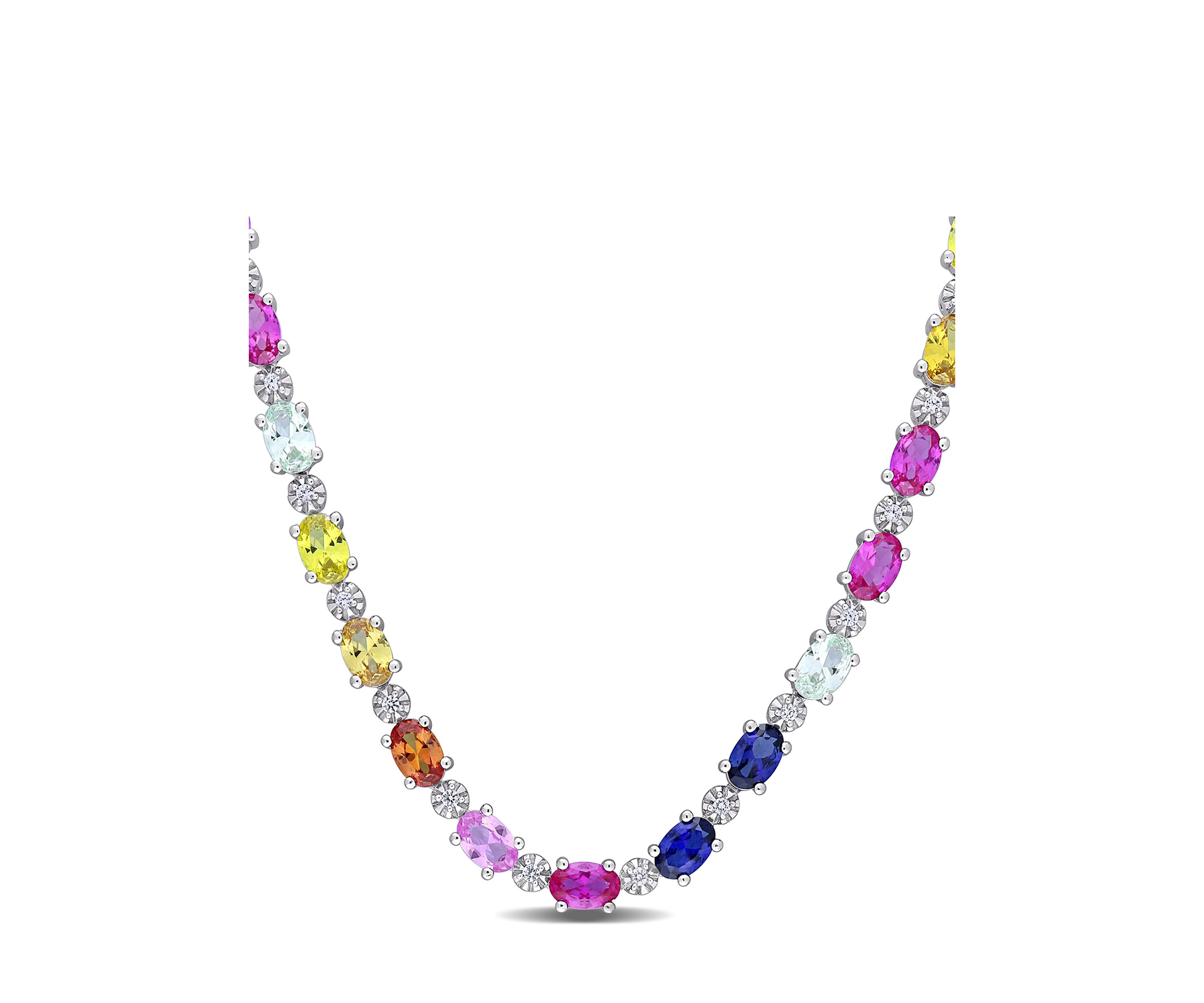 24.5 ct. t.w. Multi-Color Created Sapphire Tennis Necklace in Sterling Silver