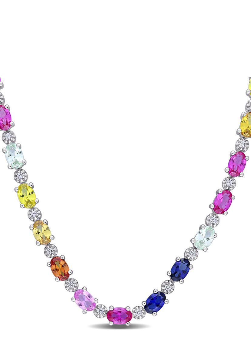 24.5 ct. t.w. Multi-Color Created Sapphire Tennis Necklace in Sterling Silver