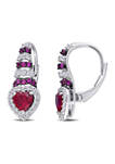 Created Ruby and Created White Sapphire Heart Earrings in Sterling Silver