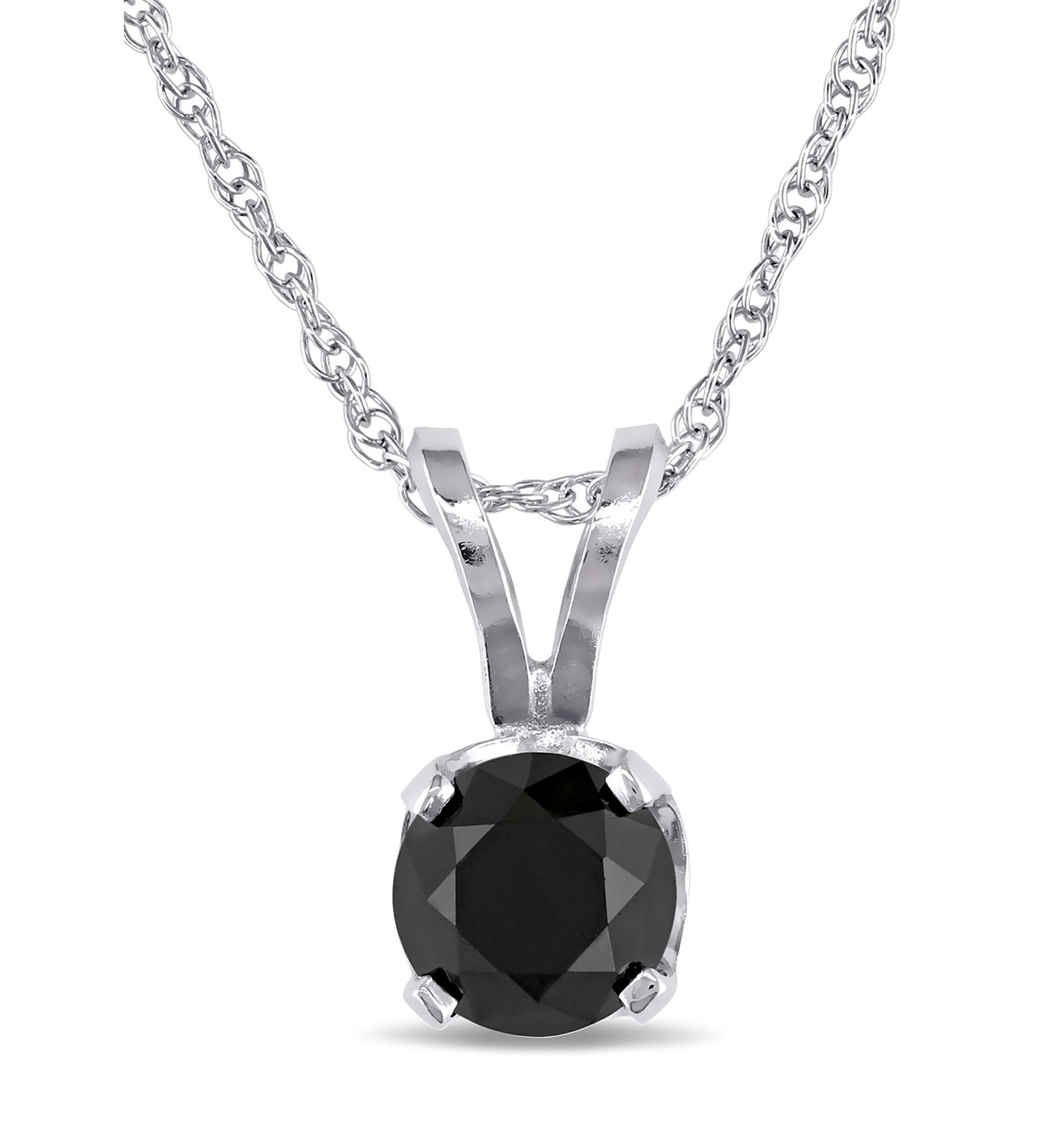 1/2 ct. t.w. Black Diamond Solitaire Pendant with Chain in 10k White Gold
