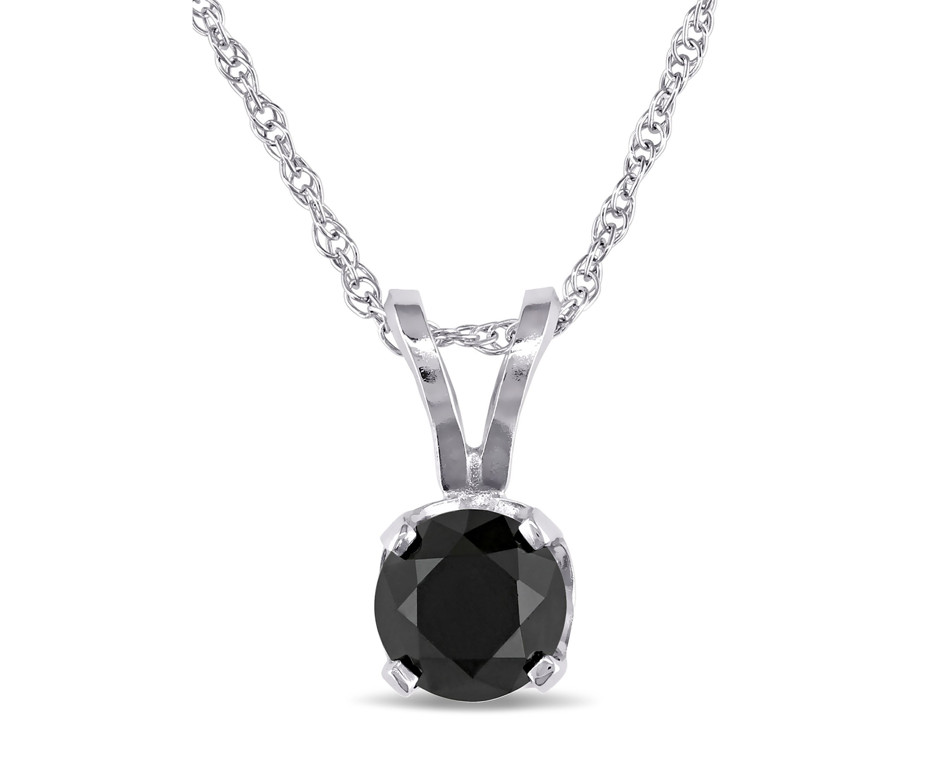 1/2 ct. t.w. Black Diamond Solitaire Pendant with Chain in 10k White Gold