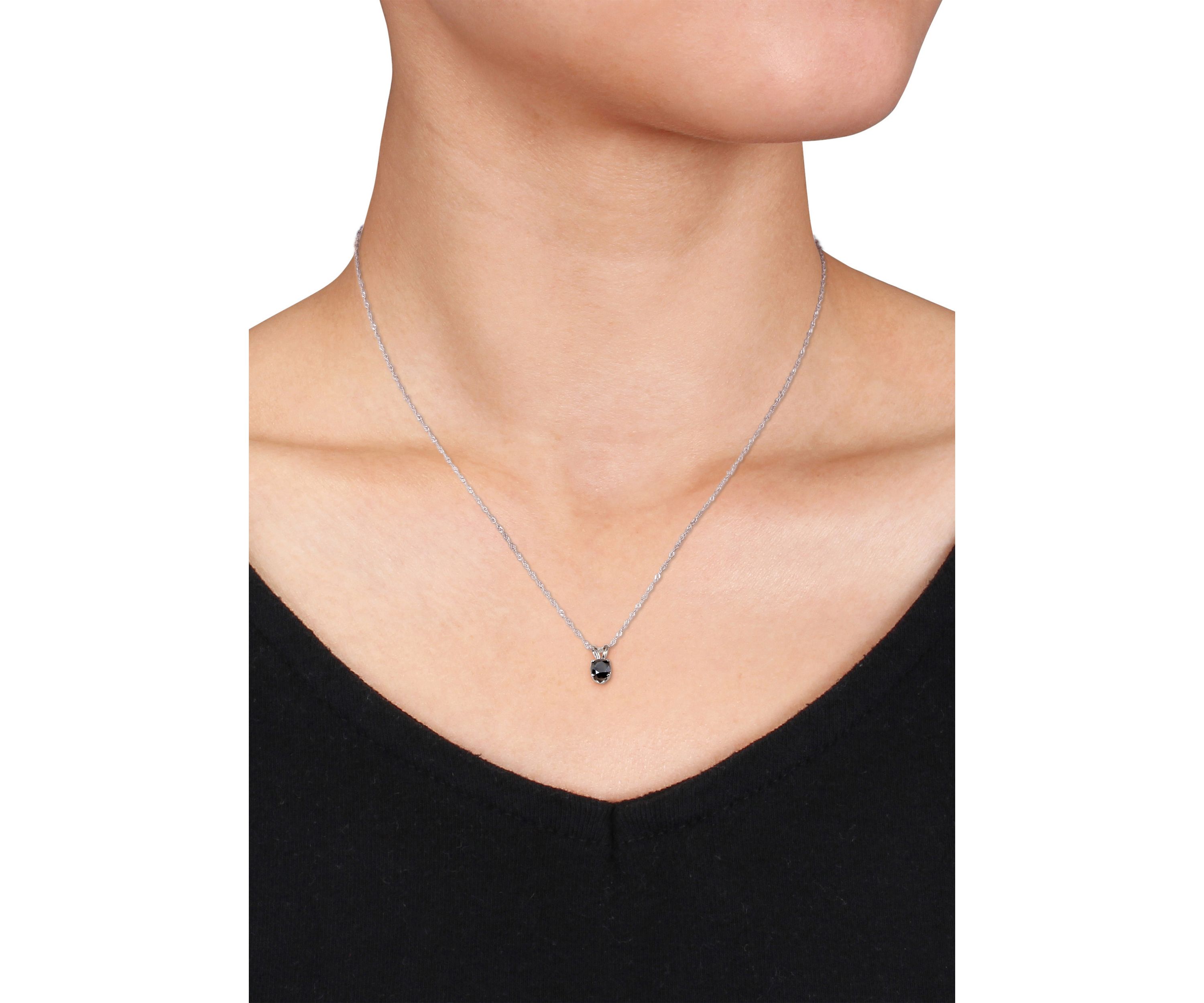 1/2 ct. t.w. Black Diamond Solitaire Pendant with Chain in 10k White Gold