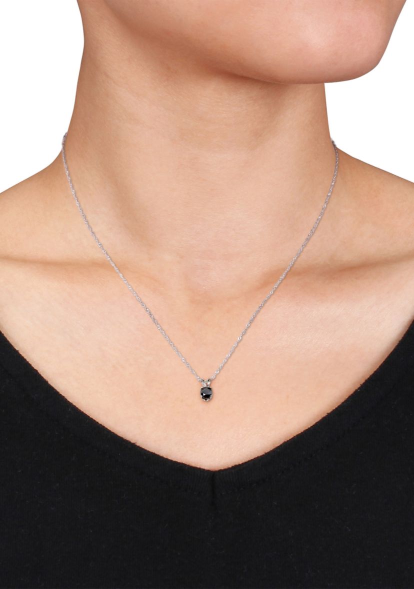 1/2 ct. t.w. Black Diamond Solitaire Pendant with Chain in 10k White Gold