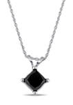 1 ct. t.w. Black Diamond Princess Cut Solitaire Pendant with Chain in 10k White Gold