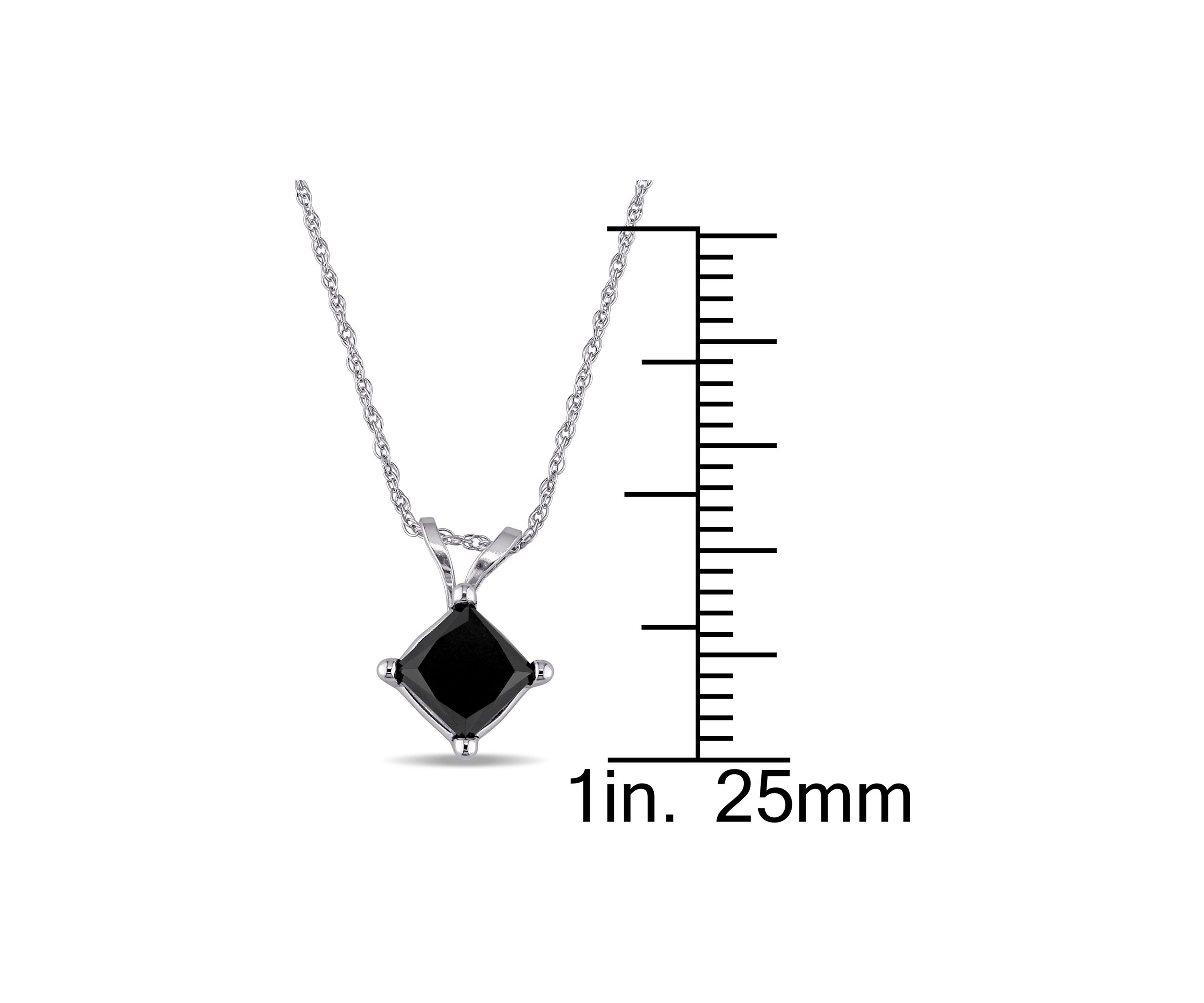 1 ct. t.w. Black Diamond Princess Cut Solitaire Pendant with Chain in 10k White Gold