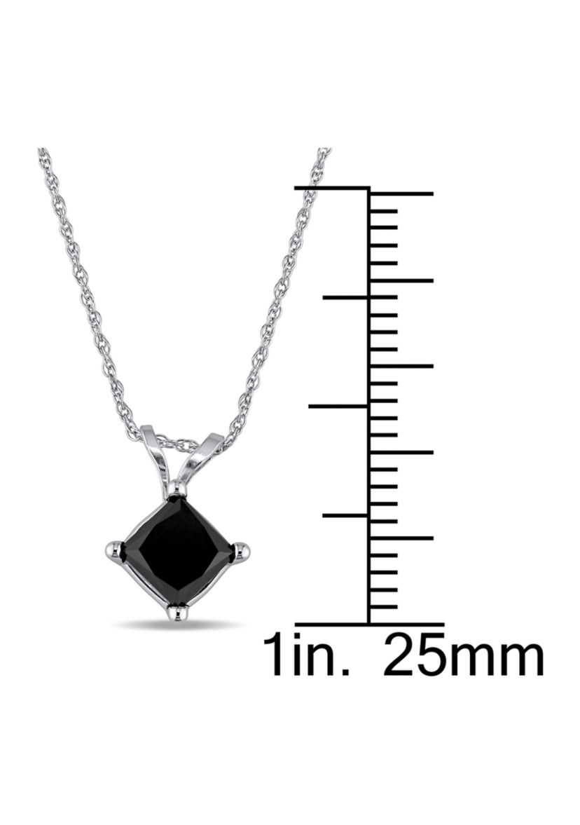 1 ct. t.w. Black Diamond Princess Cut Solitaire Pendant with Chain in 10k White Gold
