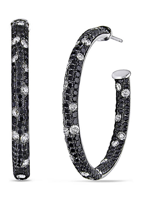 4.25 ct. t.w. Black and White Diamond Inside Outside Hoop Earrings in 14k White Gold