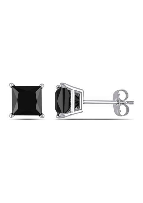 2 ct. t.w. Black Diamond Princess Cut Solitaire Stud Earrings in 10K White Gold