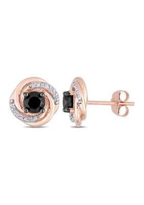 Belk & Co 1.1 ct. t.w. Black and White Diamond Swirl Stud Earrings in 10k Rose Gold