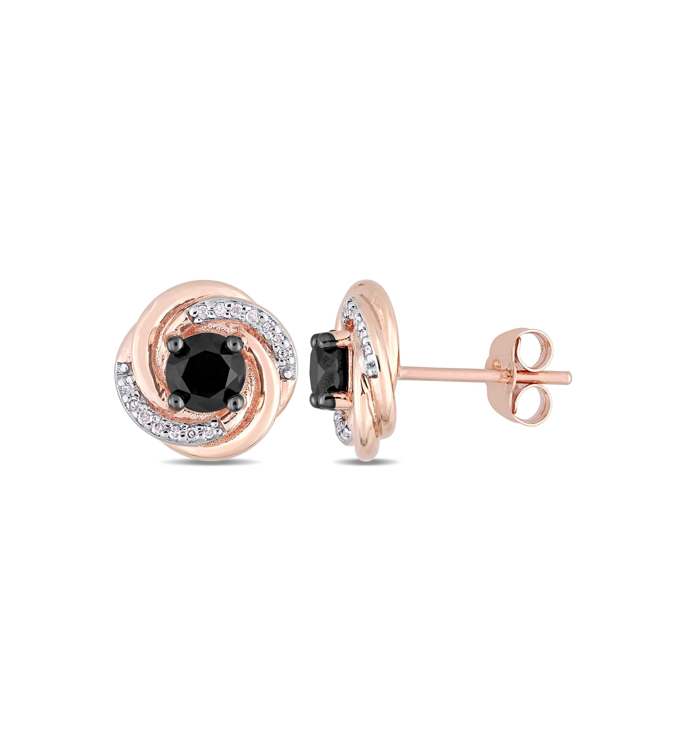 1.1 ct. t.w. Black and White Diamond Swirl Stud Earrings in 10k Rose Gold