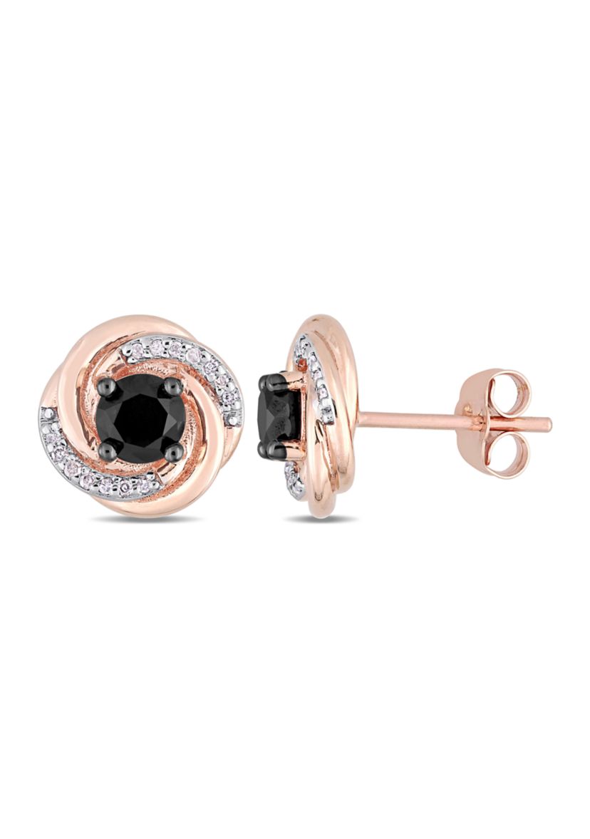 1.1 ct. t.w. Black and White Diamond Swirl Stud Earrings in 10k Rose Gold