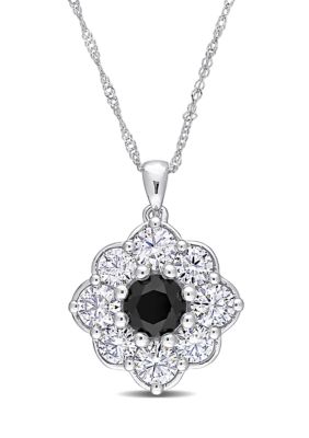 Belk & Co 1.6 ct. t.w. Created Moissanite and 1 ct. t.w. Black Diamond Flower Necklace in 10k White Gold