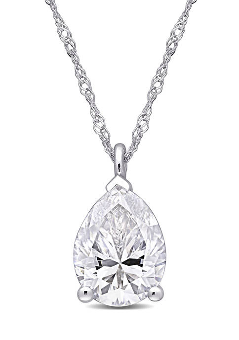 2 ct. t.w. Created Moissanite Pear-Cut Solitaire Pendant with Chain in 14K White Gold