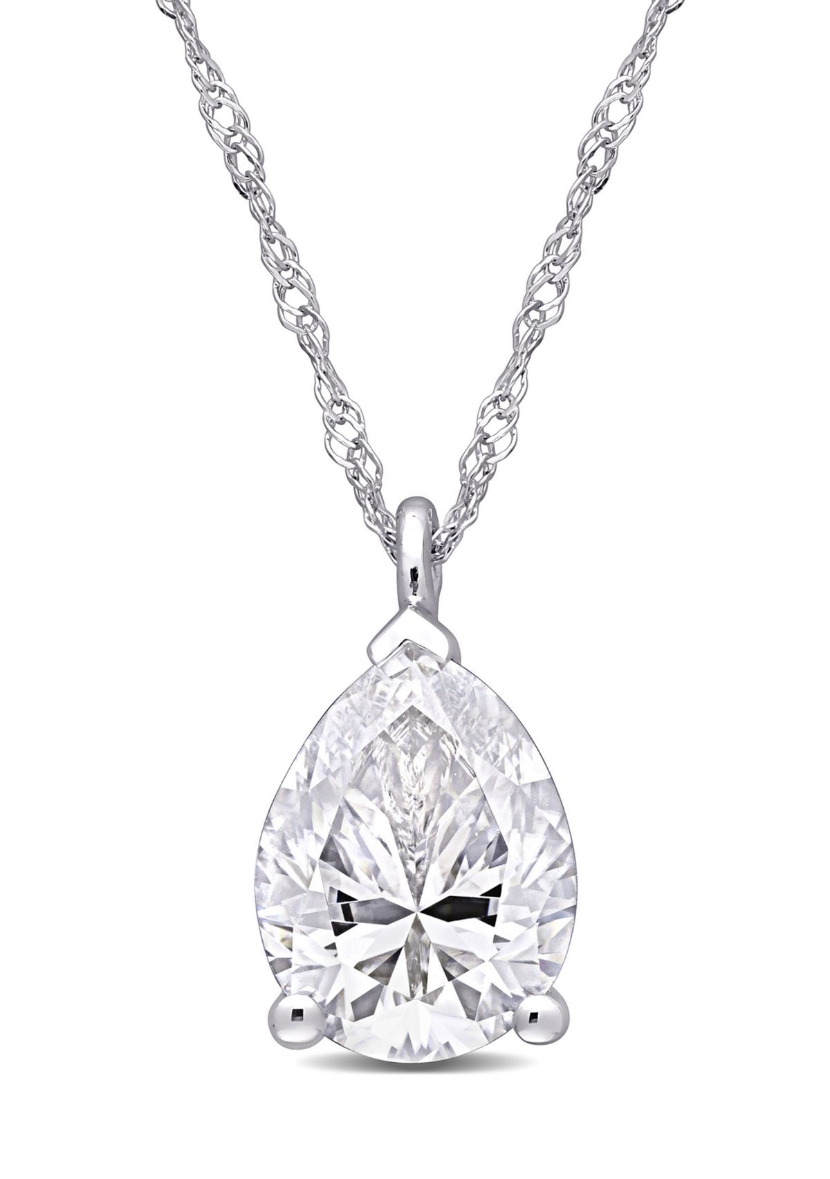 2 ct. t.w. Created Moissanite Pear-Cut Solitaire Pendant with Chain in 14K White Gold