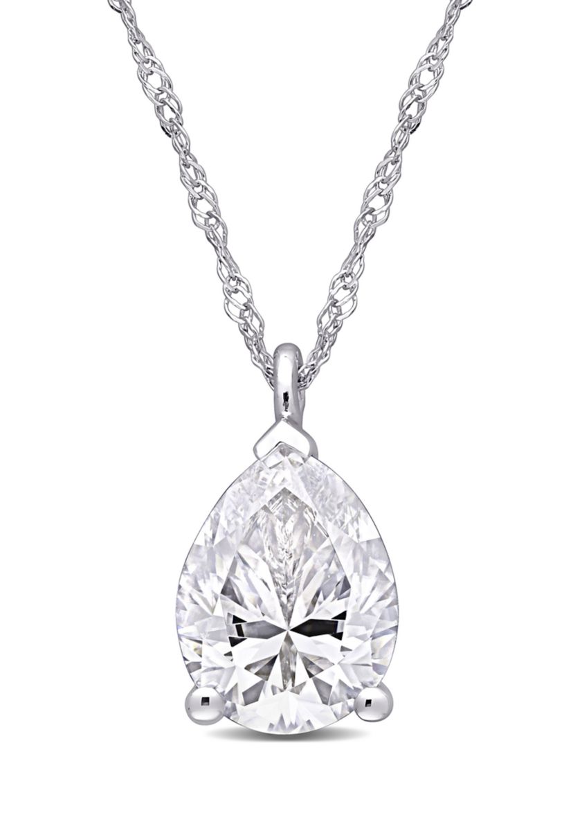 2 ct. t.w. Created Moissanite Pear-Cut Solitaire Pendant with Chain in 14K White Gold