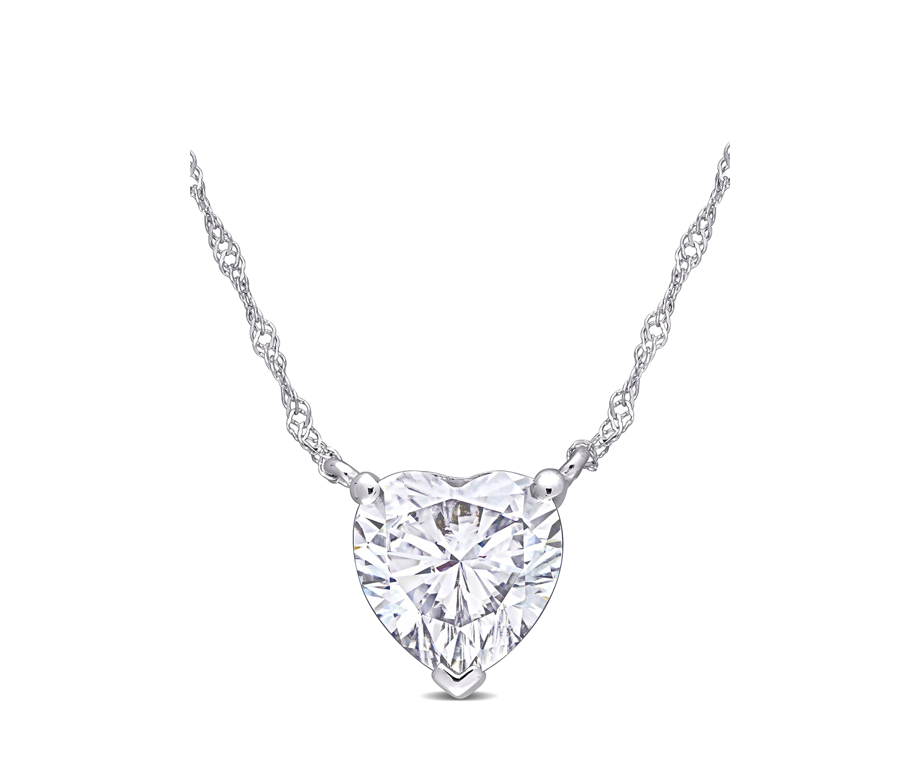 2 ct. t.w. Created Moissanite Heart Solitaire Pendant with Chain in 10K White Gold