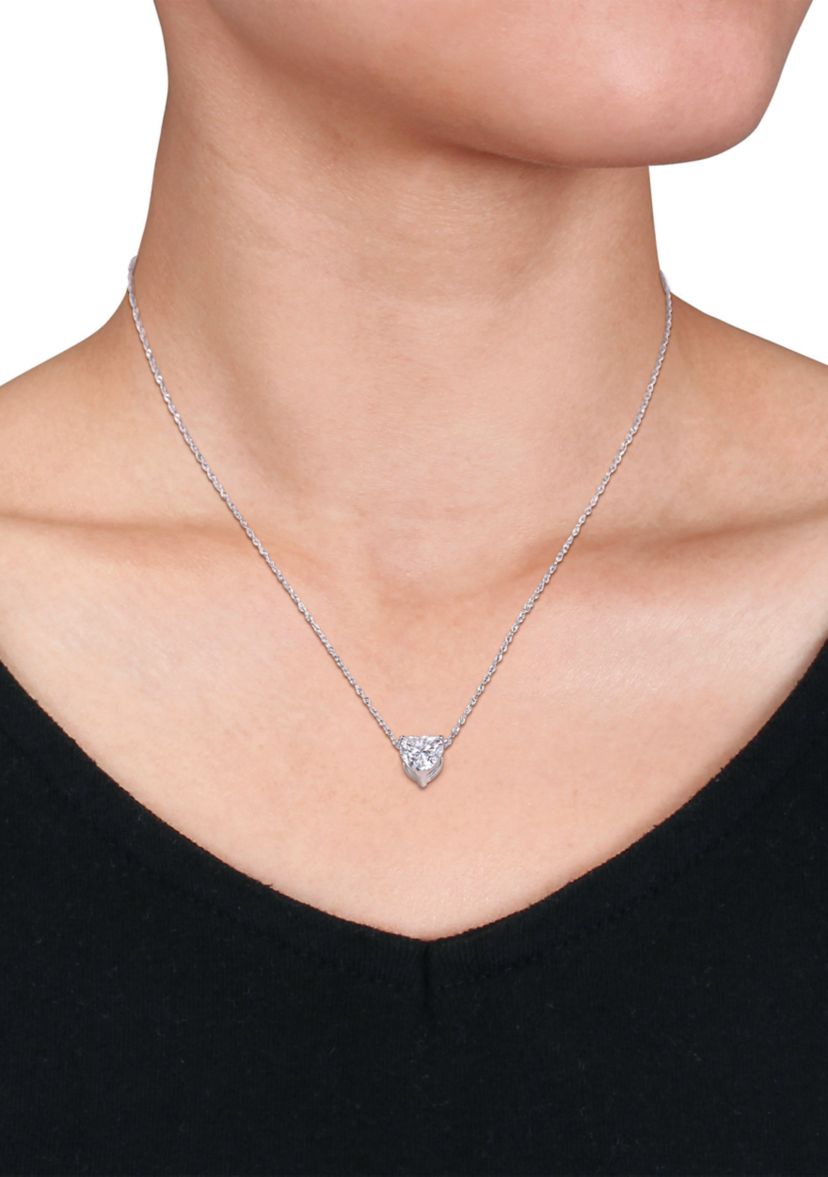 2 ct. t.w. Created Moissanite Heart Solitaire Pendant with Chain in 10K White Gold