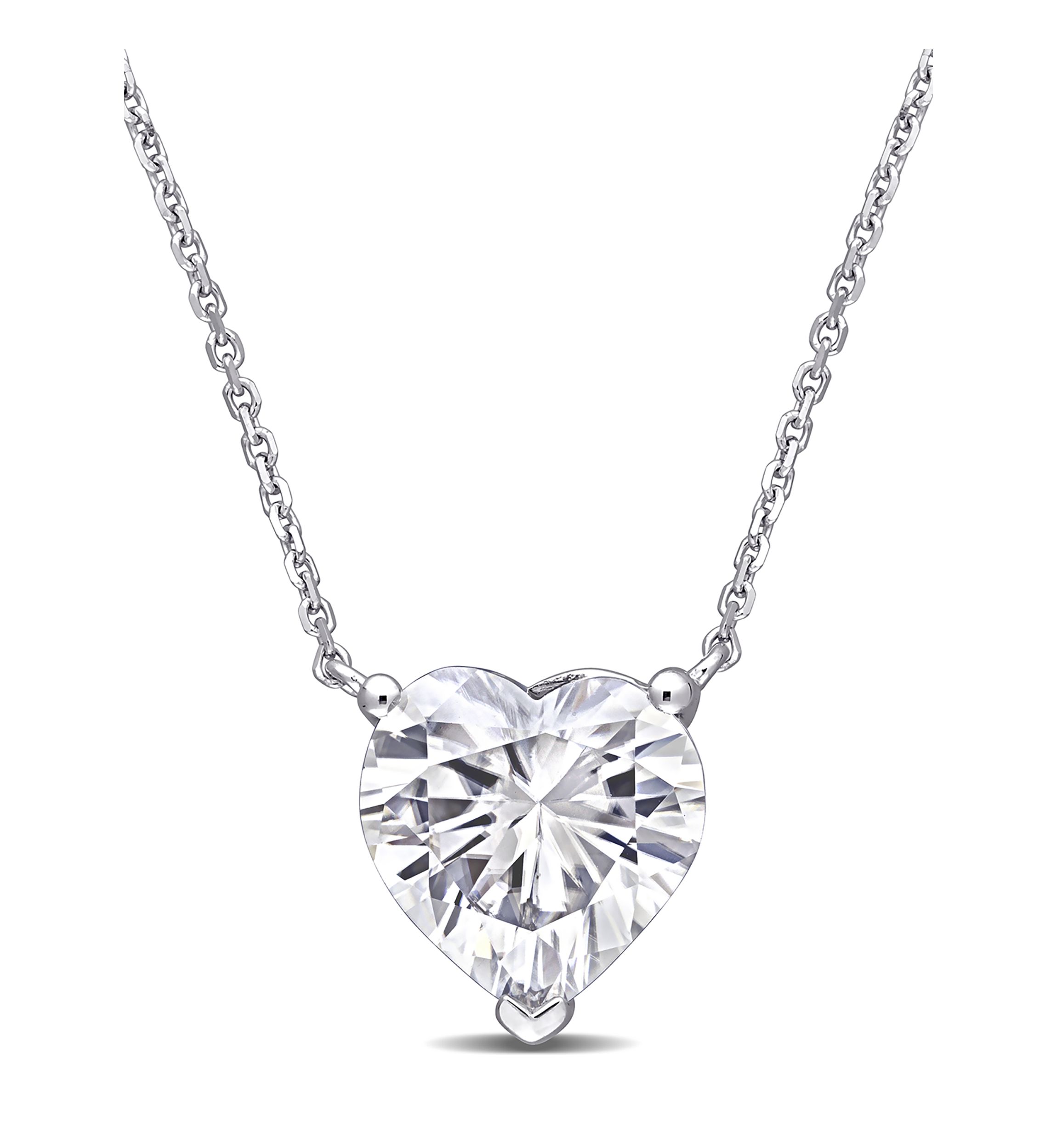 3 ct. t.w. Created Moissanite Heart Solitaire Pendant with Chain in 14K White Gold