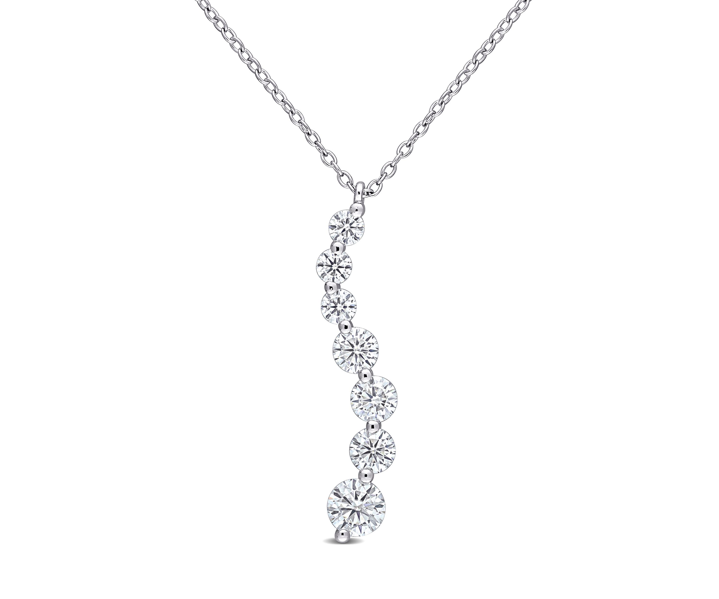 1.5 ct. t.w. Created Moissanite Graduated Pendant with Chain in Sterling Silver