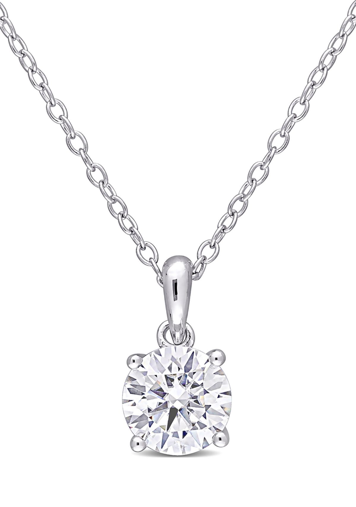 1 ct. t.w. Created Moissanite Solitaire Pendant with Chain in Sterling Silver