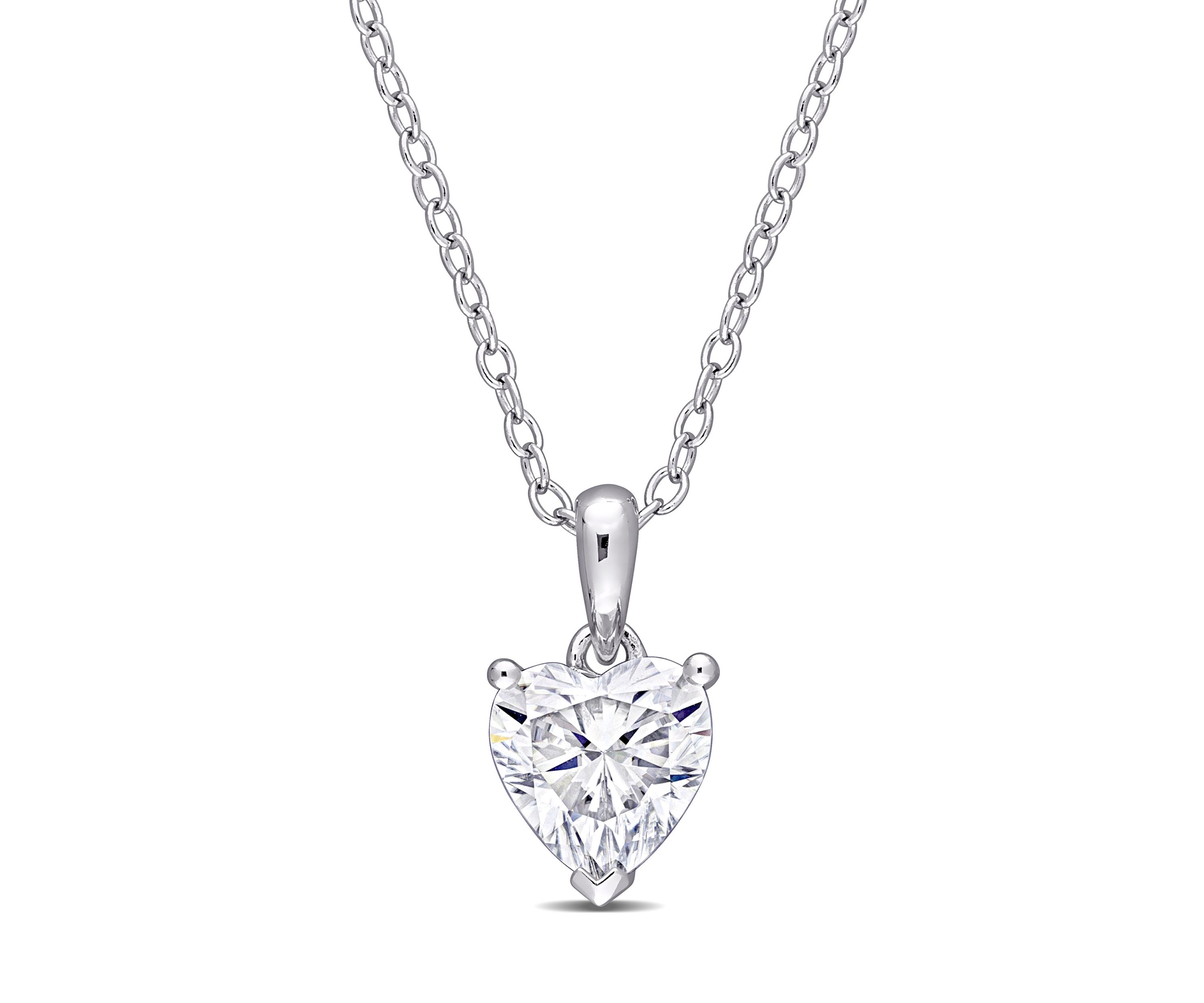 1 ct. t.w. Created Moissanite Heart Solitaire Pendant with Chain in Sterling Silver