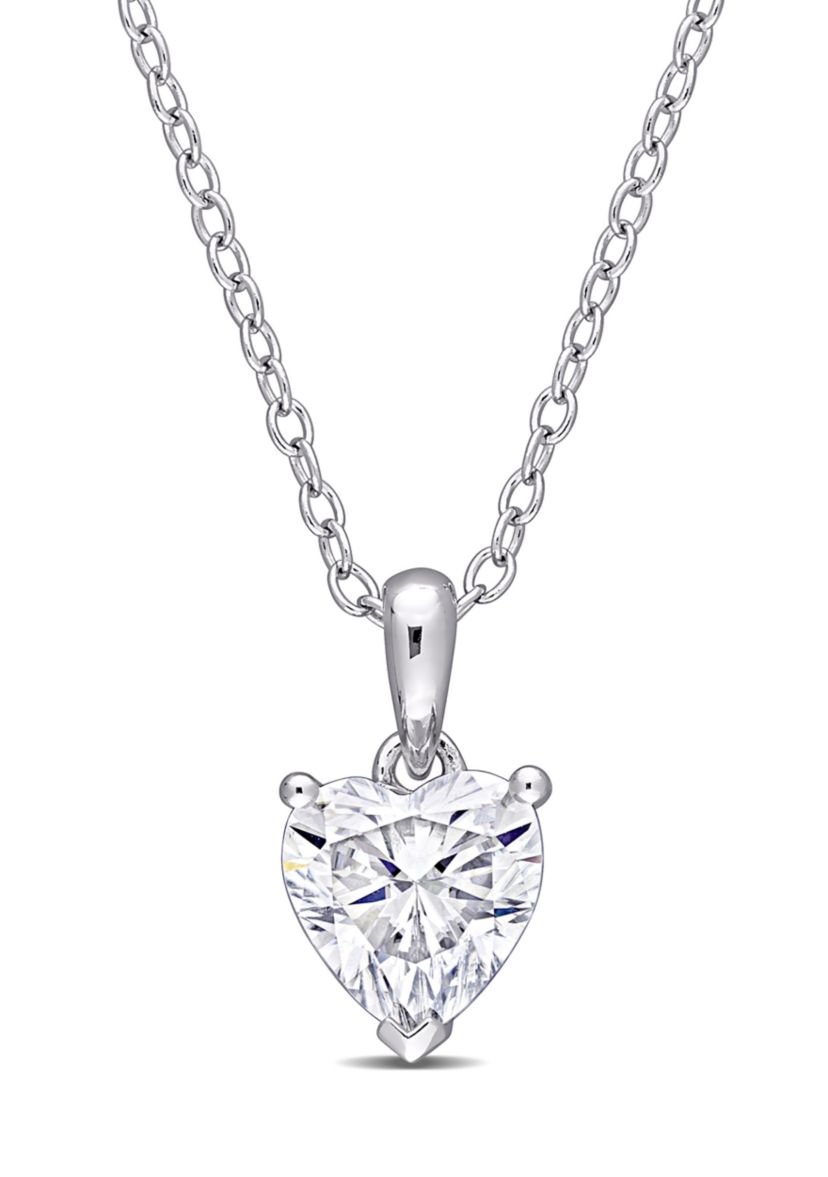 1 ct. t.w. Created Moissanite Heart Solitaire Pendant with Chain in Sterling Silver