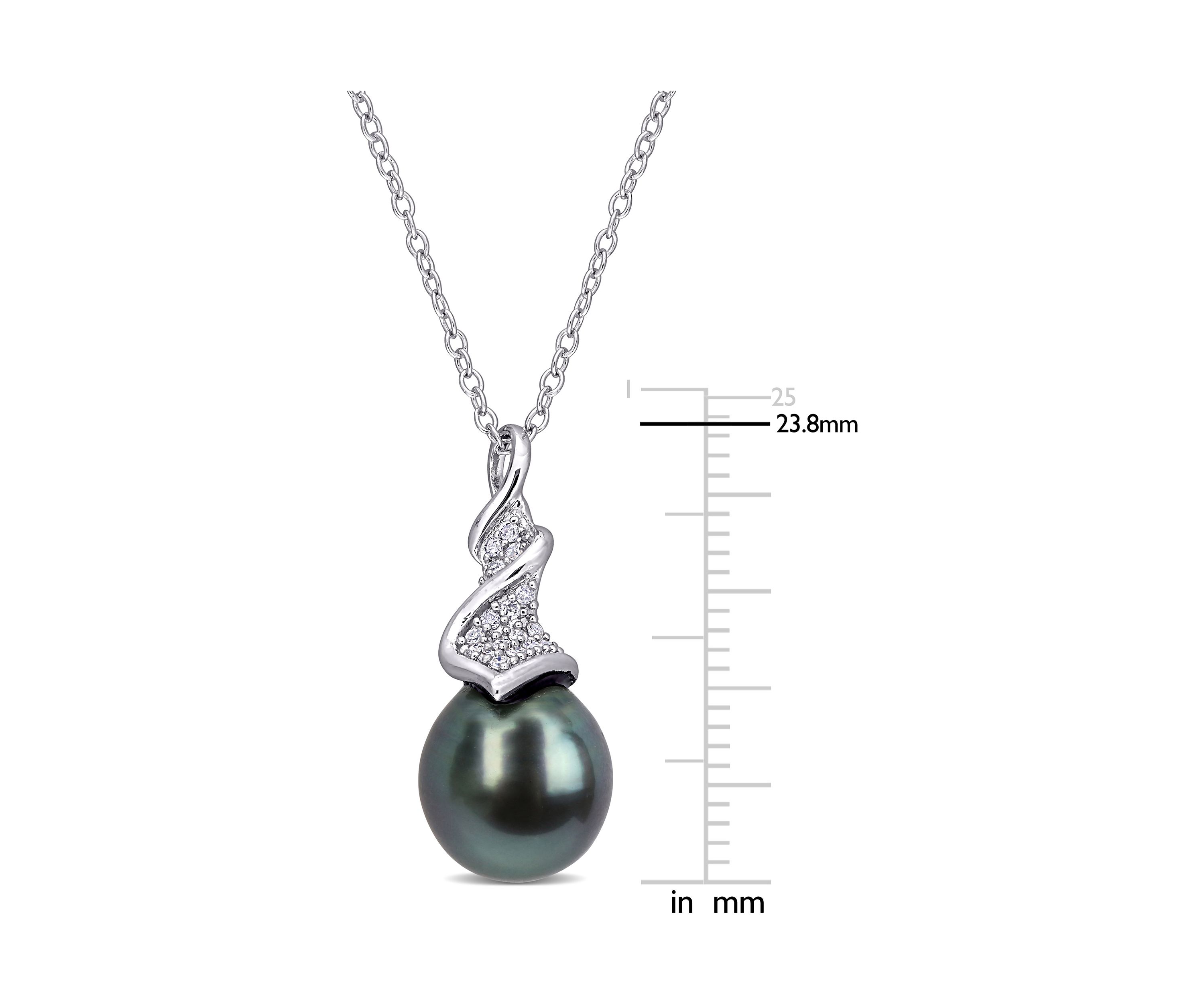 9.5 Millimeter Tahitian Cultured Pearl and 1/10 ct. t.w. Diamond Twist Necklace in Sterling Silver