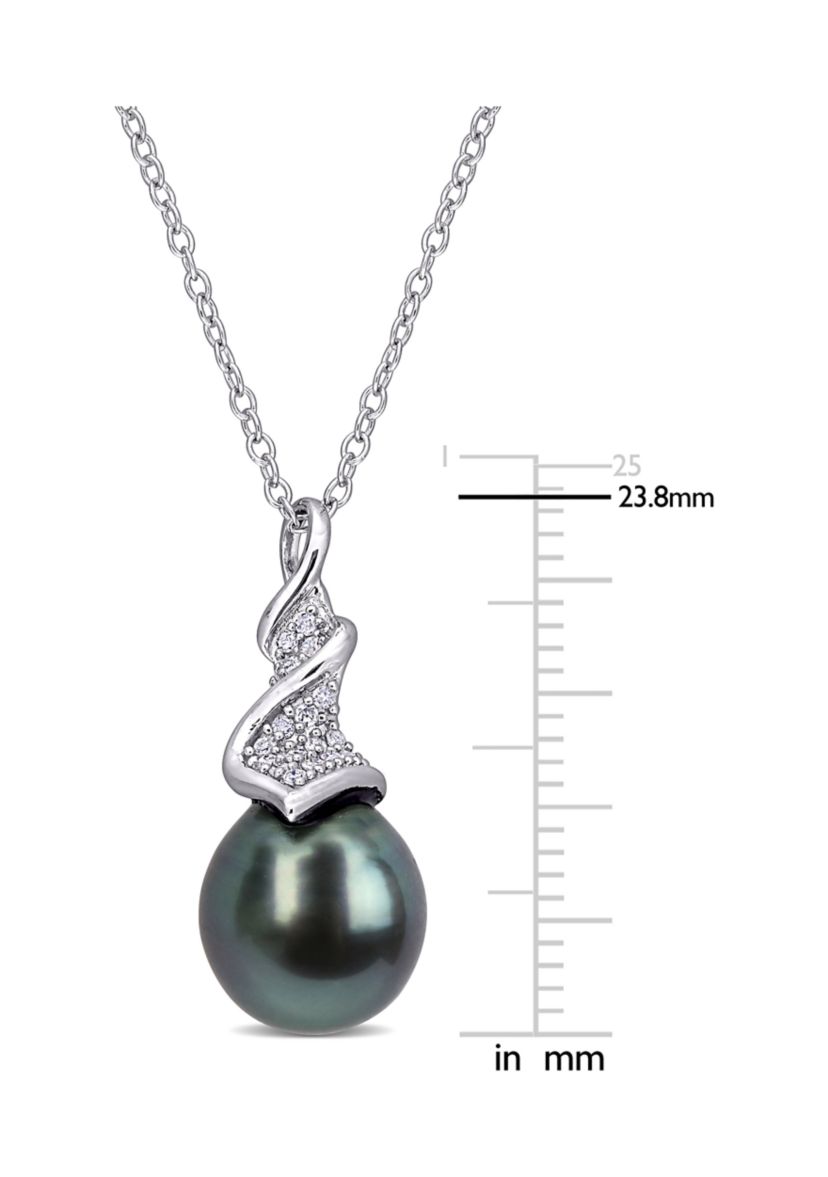 9.5 Millimeter Tahitian Cultured Pearl and 1/10 ct. t.w. Diamond Twist Necklace in Sterling Silver