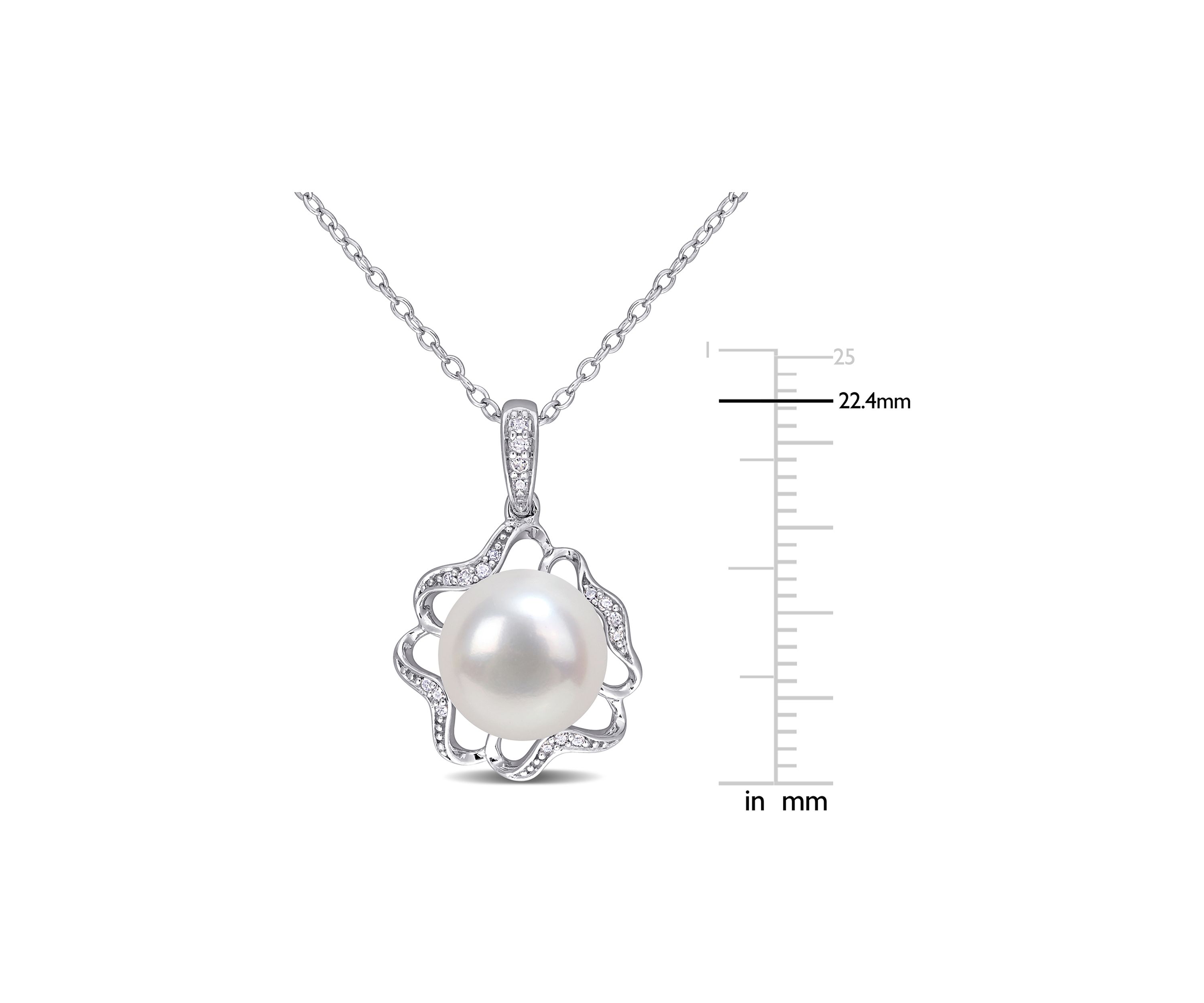 10 Millimeter Freshwater Cultured Pearl and 1/10 ct. t.w. Diamond-Accent Floral Necklace in Sterling Silver